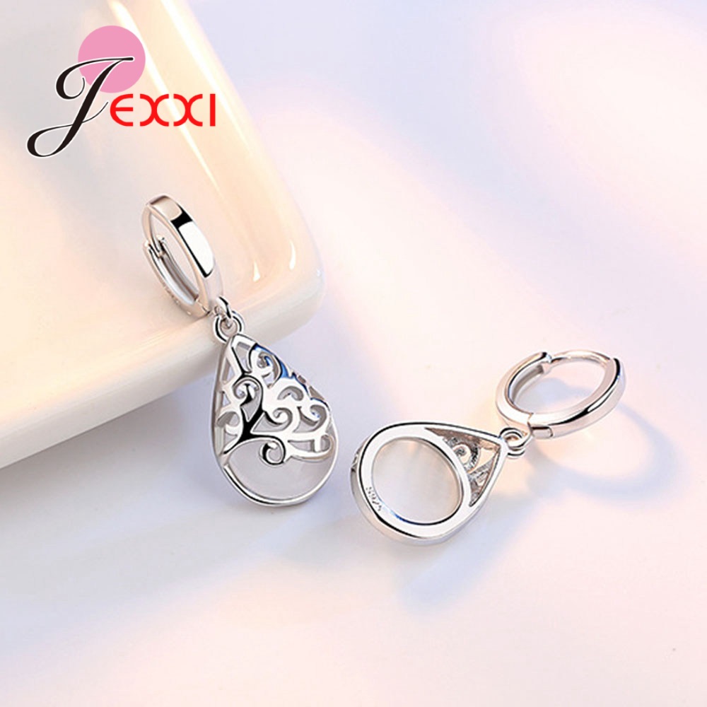 Opal Earrings Dangle - Genuine 925 Sterling Silver Moonlight Opal