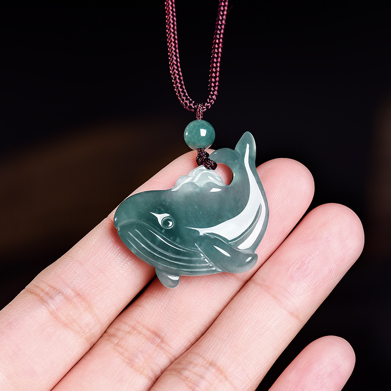 Jewelry & Watches Bench - Natural Burmese Jadeite Whale Pendant Necklace