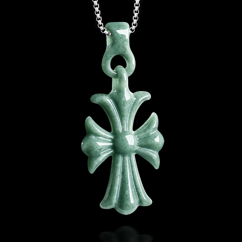 Jewelry & Watches Bench - Natural Burmese Jadeite Cross Pendant Necklace