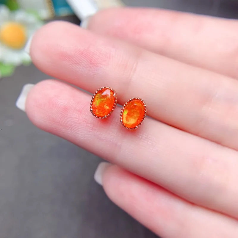 Opal Earrings Dangle - Orange Fire Opal Rare Earrings Sterling