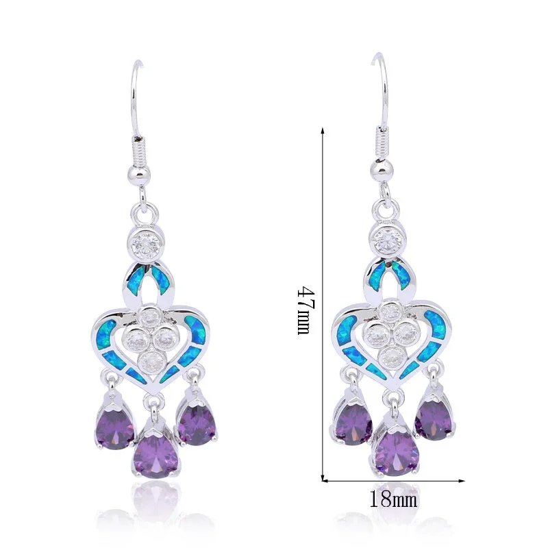 Heart Shape Earrings with Blue - Opal Earrings Dangle ulasan dan harga