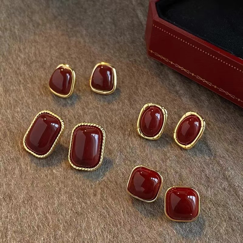 Vintage Enamel Wine Red Stud E - Opal Earrings Dangle ulasan dan harga