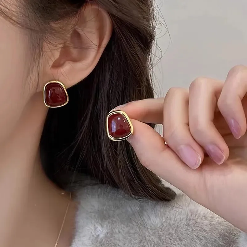 Vintage Enamel Wine Red Stud E - Opal Earrings Dangle ulasan dan harga