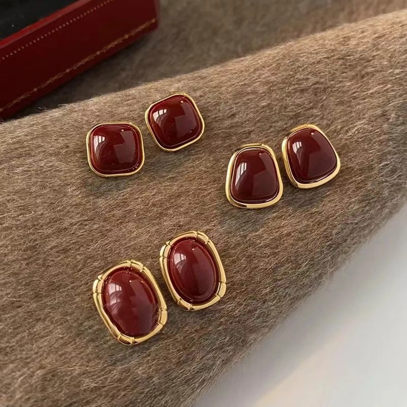 Vintage Enamel Wine Red Stud E - Opal Earrings Dangle ulasan dan harga
