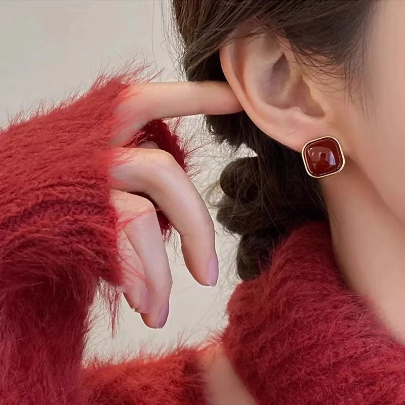Vintage Enamel Wine Red Stud E - Opal Earrings Dangle ulasan dan harga