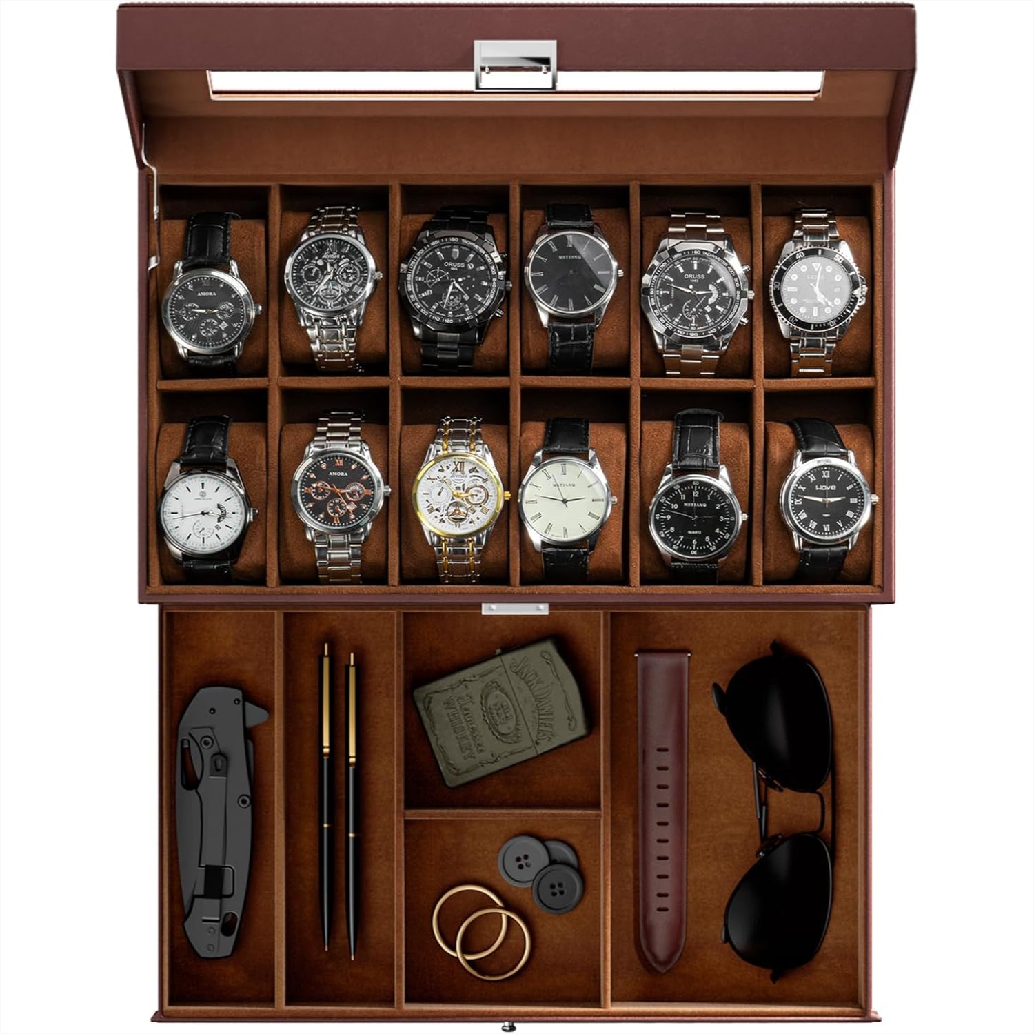 Watch Box with 12 Slots and Dr - Watch Display Box ulasan dan harga