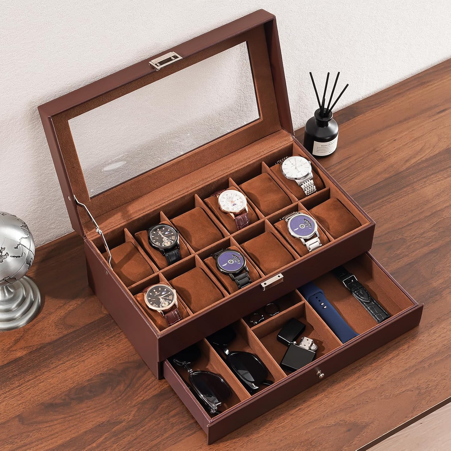 Watch Box with 12 Slots and Dr - Watch Display Box ulasan dan harga