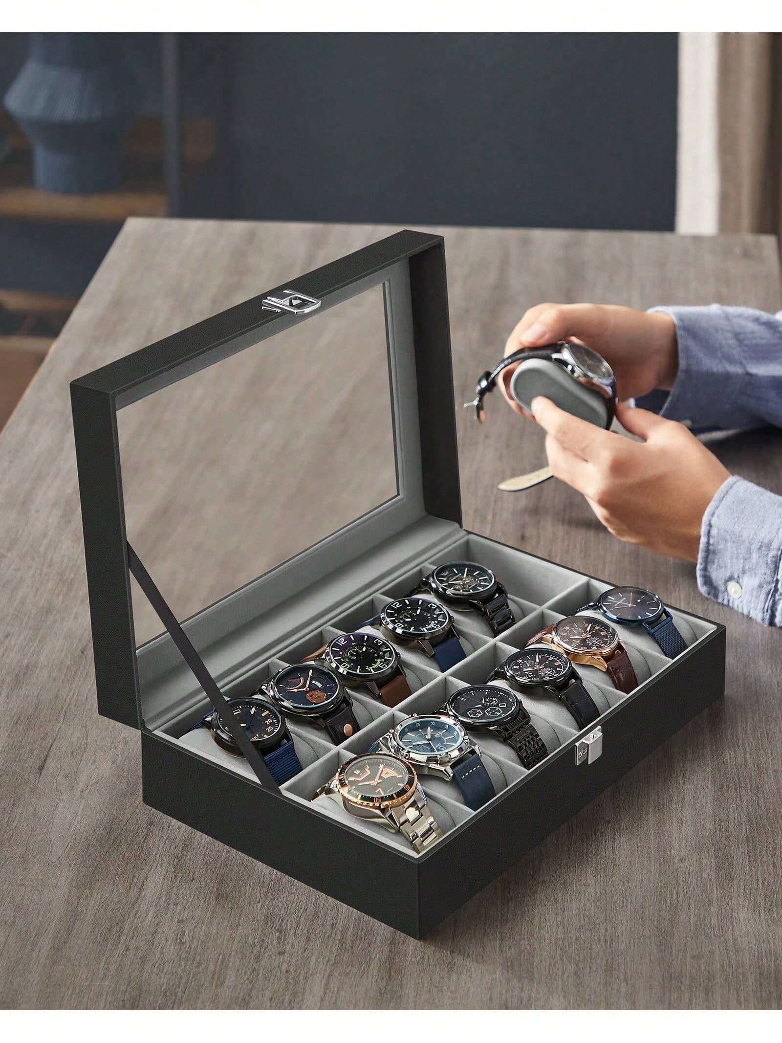 12-Slot Lockable Watch Box wit - Watch Display Box ulasan dan harga