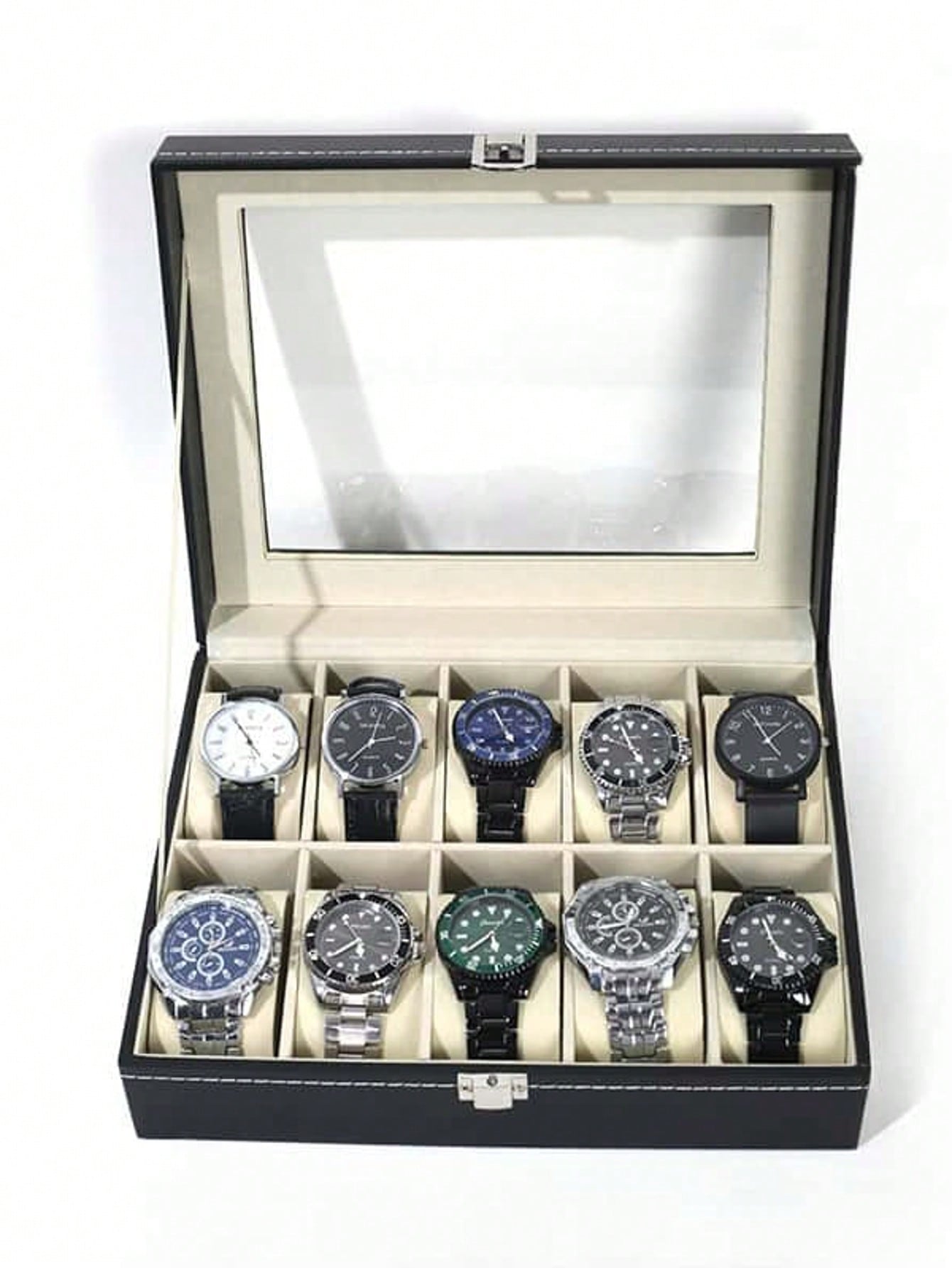 Leather Watch Box with Lock, L - Watch Display Box ulasan dan harga