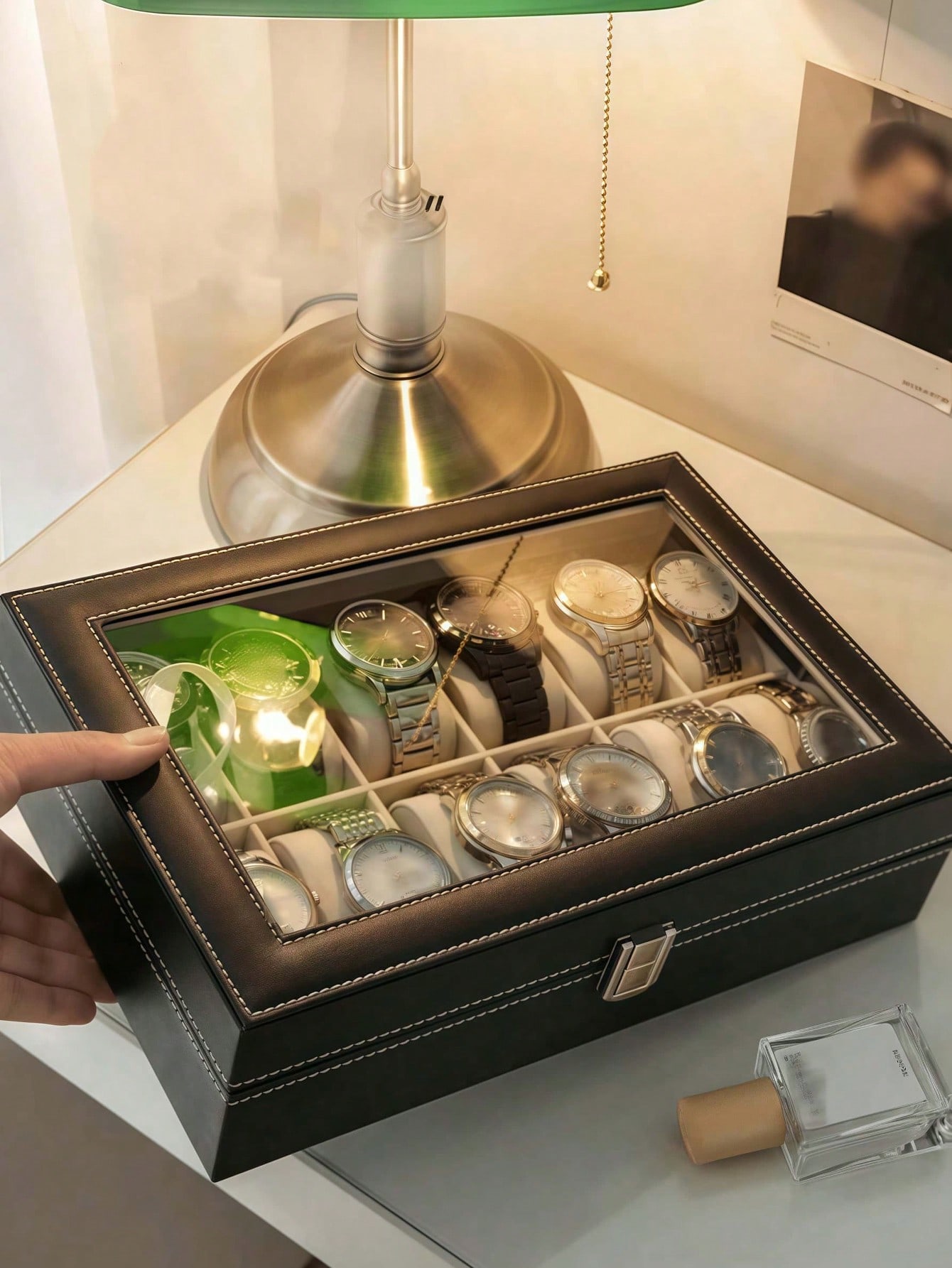 Leather Watch Box with Lock, L - Watch Display Box ulasan dan harga