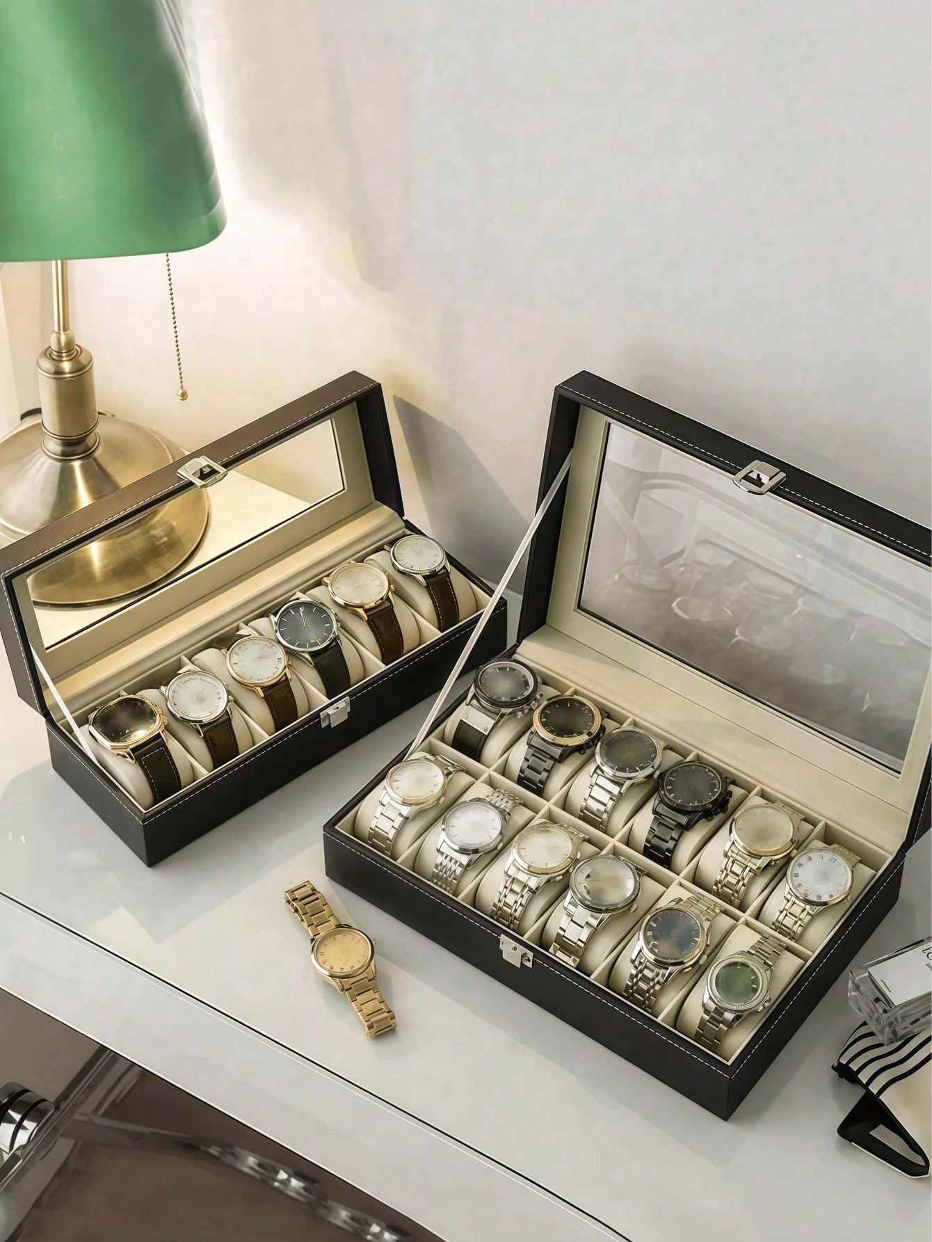 Leather Watch Box with Lock, L - Watch Display Box ulasan dan harga