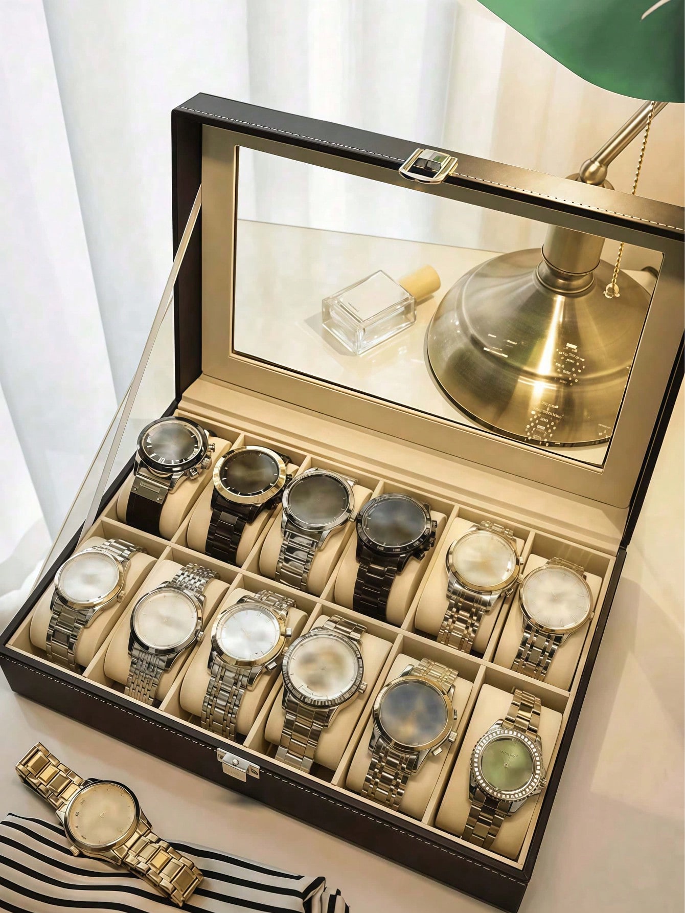 Leather Watch Box with Lock, L - Watch Display Box ulasan dan harga