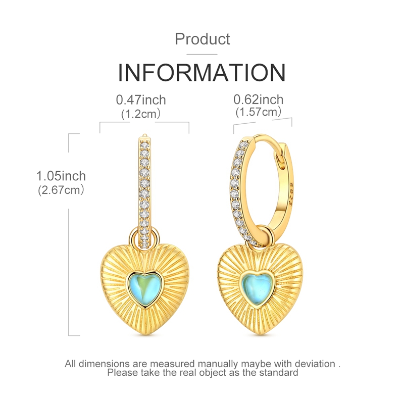 S925 Sterling Silver Heart Dan - Opal Earrings Dangle ulasan dan harga
