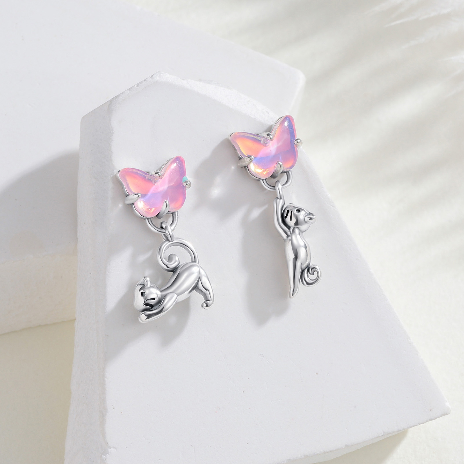 925 Sterling Silver Cat & Butt - Opal Earrings Dangle ulasan dan harga