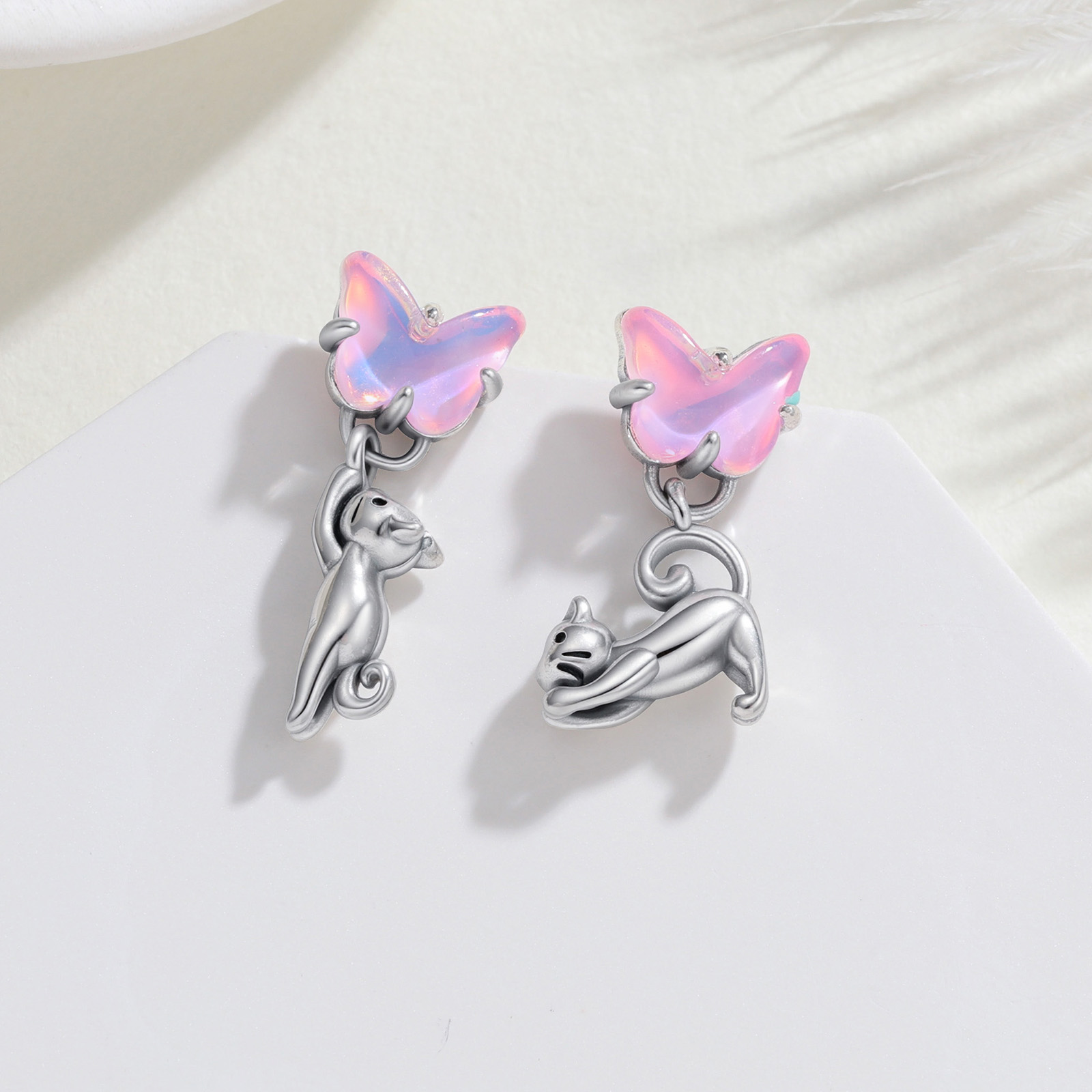 925 Sterling Silver Cat & Butt - Opal Earrings Dangle ulasan dan harga